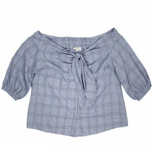 Umgee Off The Shoulder Tie Top Plaid